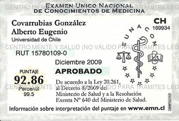 Certificado EUNACOM 2009 - 2º lugar nacional
