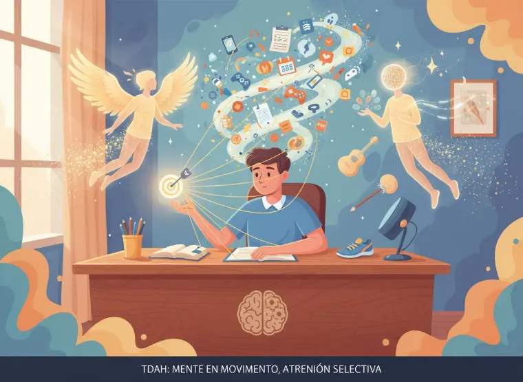 Esquema visual sobre TDAH adulto y disfunción ejecutiva