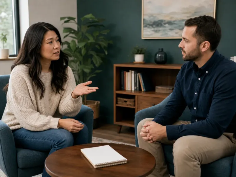 Persona adulta planteando preguntas durante una consulta de salud mental