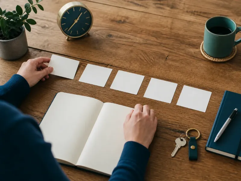 Tarjetas ordenadas como línea temporal para preparar la historia clínica