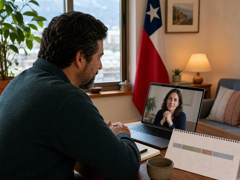 Adulto en teleconsulta revisando un calendario estacional sin datos identificatorios