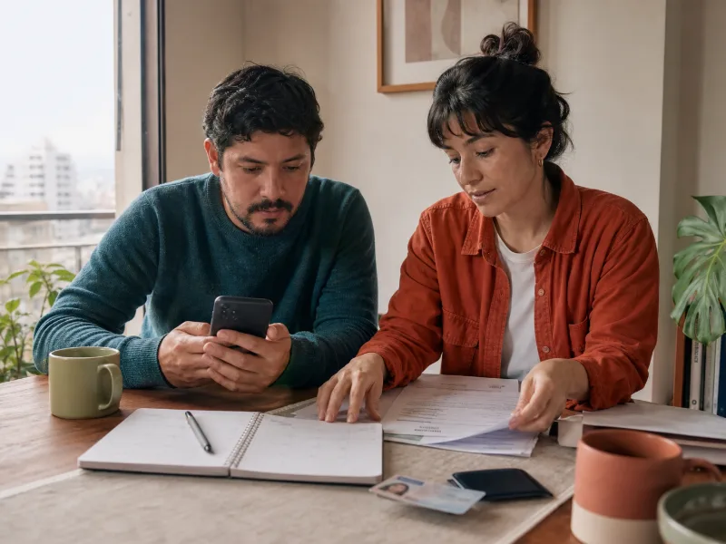 Adulto y persona de apoyo organizando la ruta de atención para trastorno bipolar en Chile.