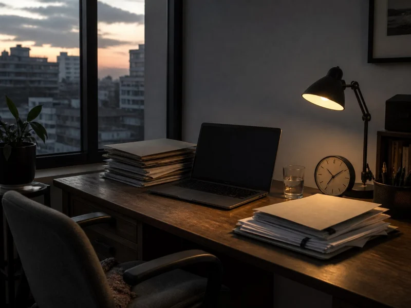 Escritorio al final de una jornada laboral prolongada